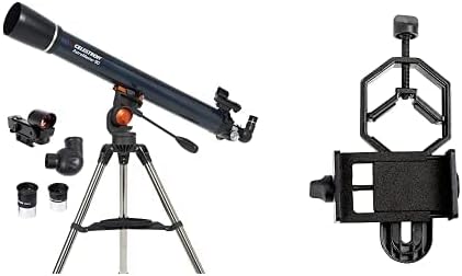 Celestron 21063 AstroMaster 90 AZ Refractor Telescope with Celestron 81035 Basic Smartphone Adapter 1.25 Capture Your Discoveries, Black