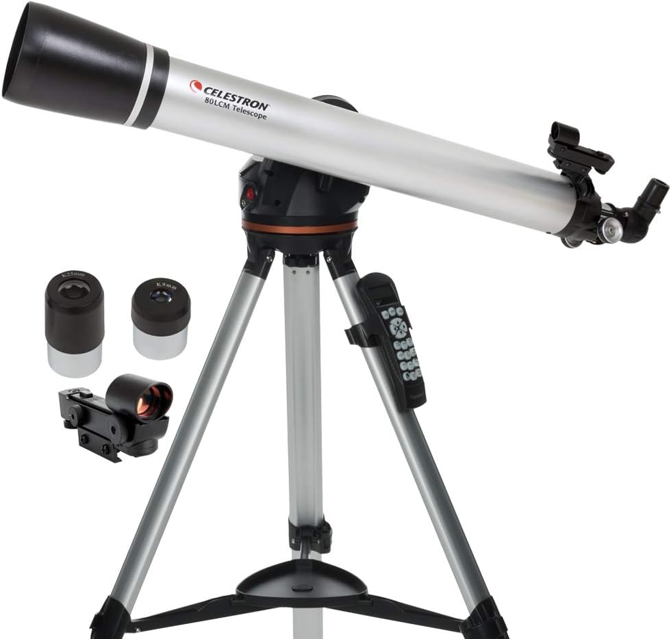 Celestron - 80LCM Computerized Refractor Telescope - Telescopes for Beginners - 2 Eyepieces - Full-Height Tripod - Motorized Altazimuth Mount - Large 80mm Refractor Reflector