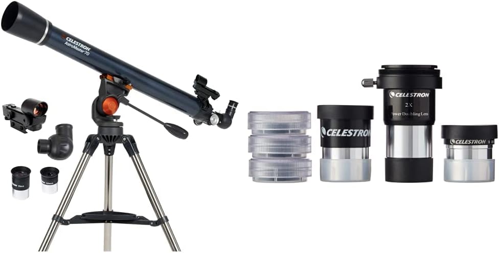 Celestron - AstroMaster 70AZ Telescope - Refractor Telescope - Fully Coated Glass Optics - Adjustable Height Tripod – Bonus Astronomy Software Package  AstroMaster Telescope Accessory Kit