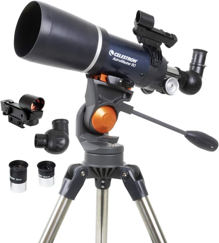 Celestron - AstroMaster 80AZS Refractor Telescope - Refractor Telescope for Beginners - Fully-Coated Glass Optics - Adjustable-Height Tripod - BONUS Astronomy Software Package