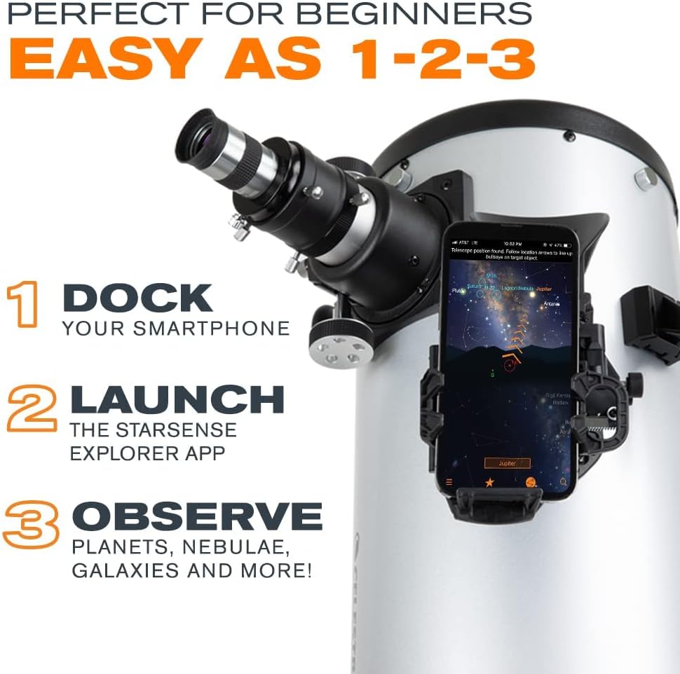 Celestron – StarSense Explorer 8-inch Dobsonian Smartphone App-Enabled Telescope – Works with StarSense App to Help You Find Nebulae, Planets  More – 8” DOB Telescope – iPhone/Android Compatible