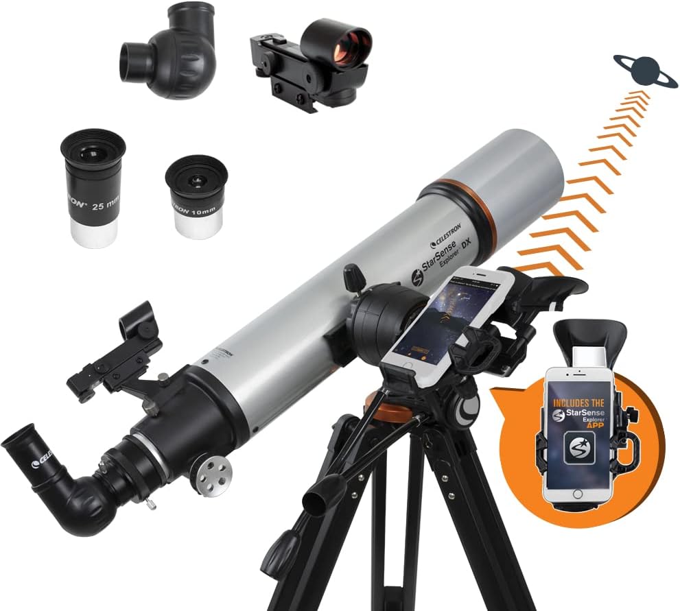 Celestron – StarSense Explorer DX 102AZ Smartphone App-Enabled Telescope – Works with StarSense App to Help You Find Stars, Planets  More – 102mm Refractor – iPhone/Android Compatible