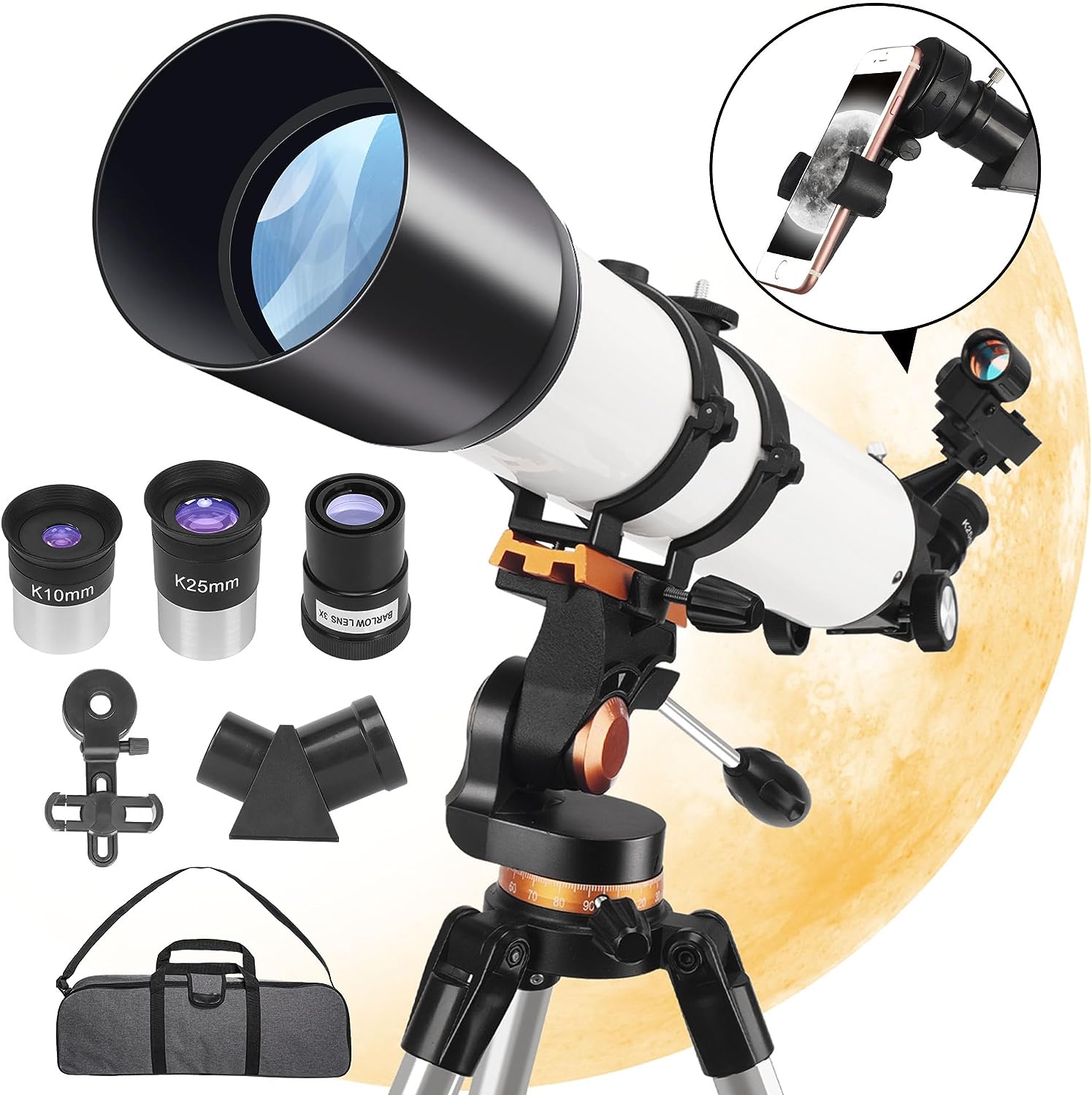 GATERDA Telescope for Adults, 90mm Aperture 700mm Astronomy Refractor Telescopes for Kids  Beginners, Multi-Coated High Transmission Telescope with AZ Mount Tripod Viewing Moon, Saturn and Jupiter