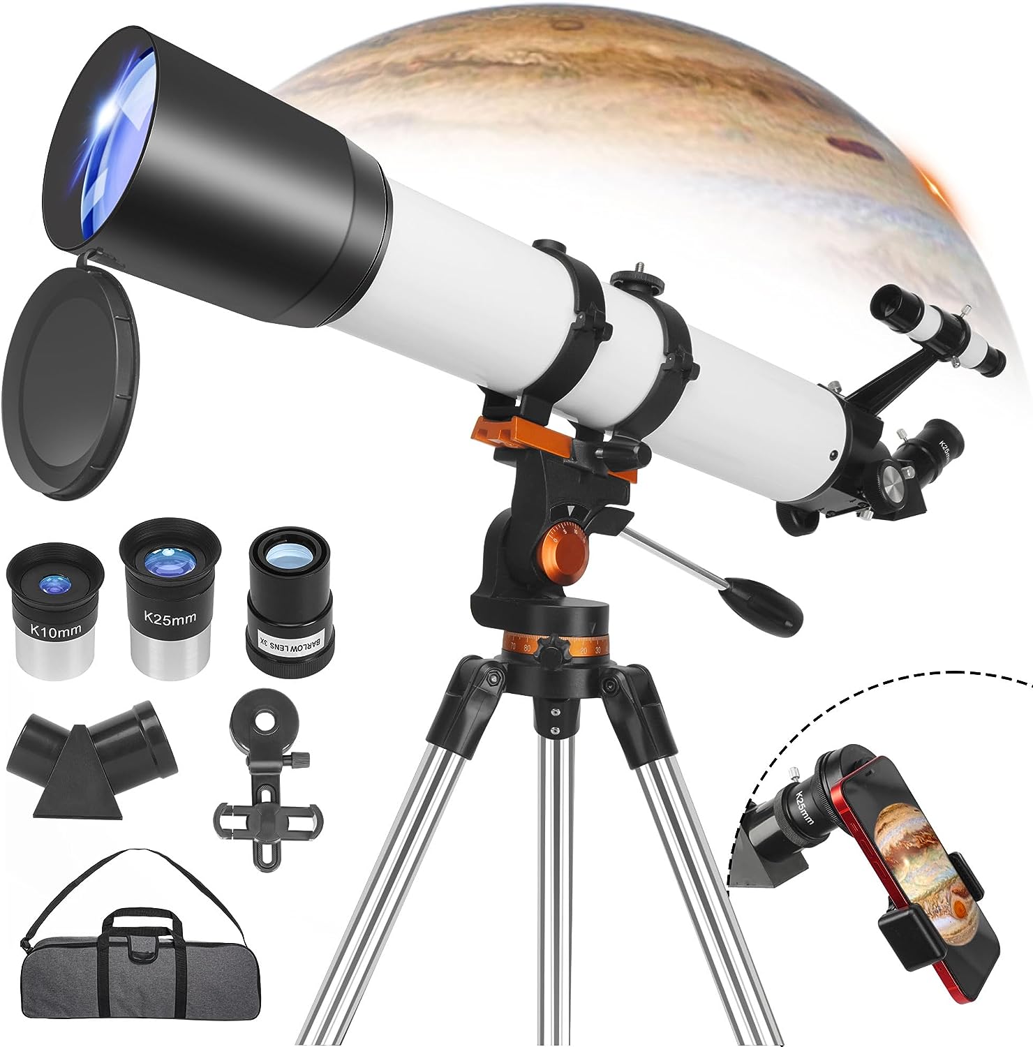 HAWKKO Telescopes, 90mm Aperture Telescope for Adults Astronomy, 700mm Refracting Telescope Fully Multi-Coated High Transmission Coatings with AZ Mount Tripod Phone Adapter Viewing Planets and Stars