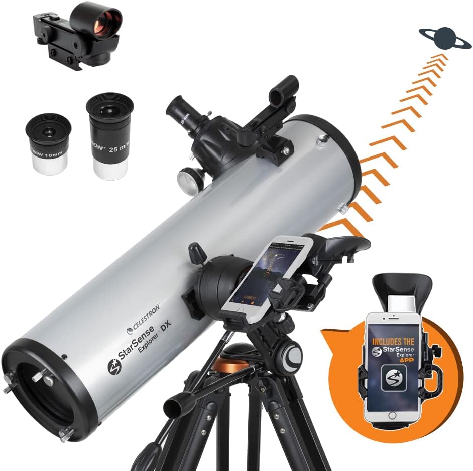 StarSense Explorer DX 130AZ Smartphone App-Enabled Telescope – Works with StarSense App to Help You Find Stars, Planets  More – 130mm Newtonian Reflector – iPhone/Android Compatible