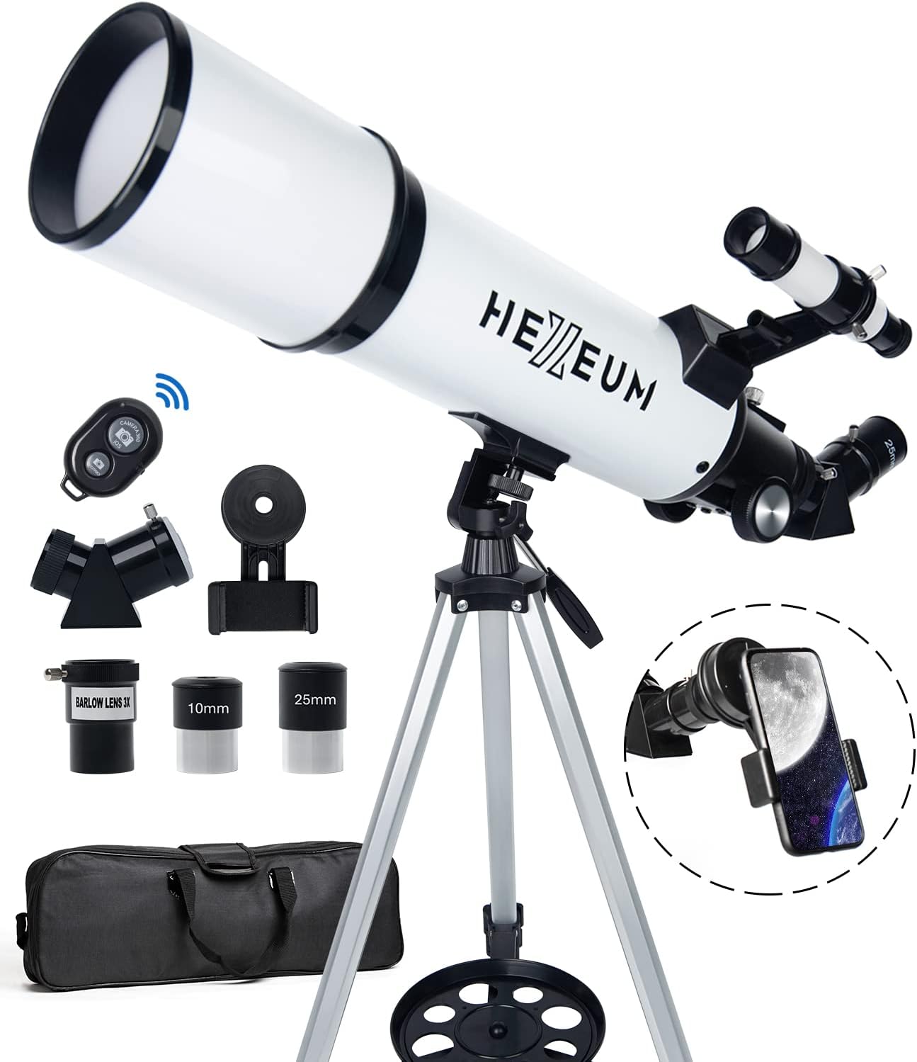 Telescope 80mm Aperture 600mm - Astronomical Portable Refracting Telescope Fully Multi-coated High Transmission Coatings AZ Mount with Tripod Phone Adapter, Wireless Control, Carrying Bag. Easy Set Up