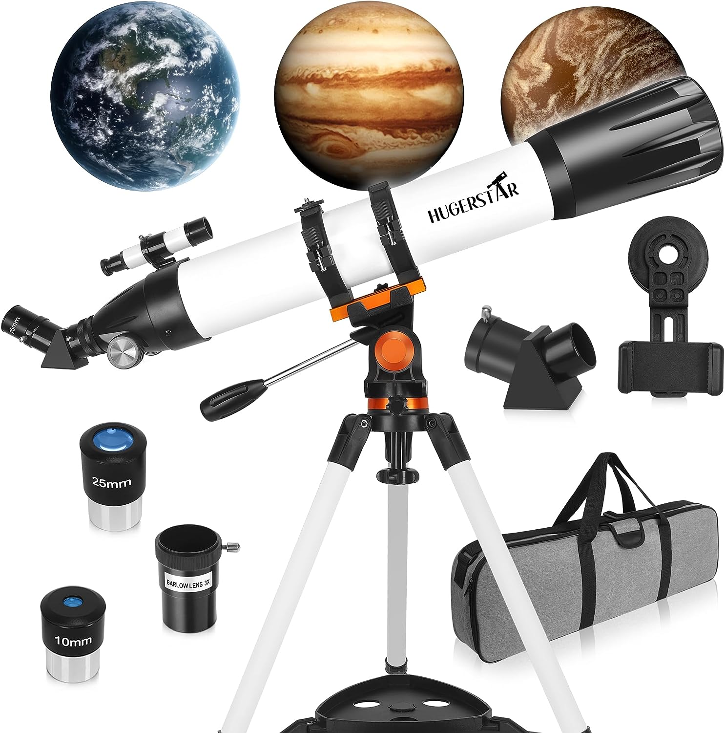 Telescope, 90mm Aperture 800mm Telescopes for Adults Astronomy，Professional Refractor Telescope for Kids Beginners，Multi-Coated High Transmission，with Carry Bag  Phone Mount