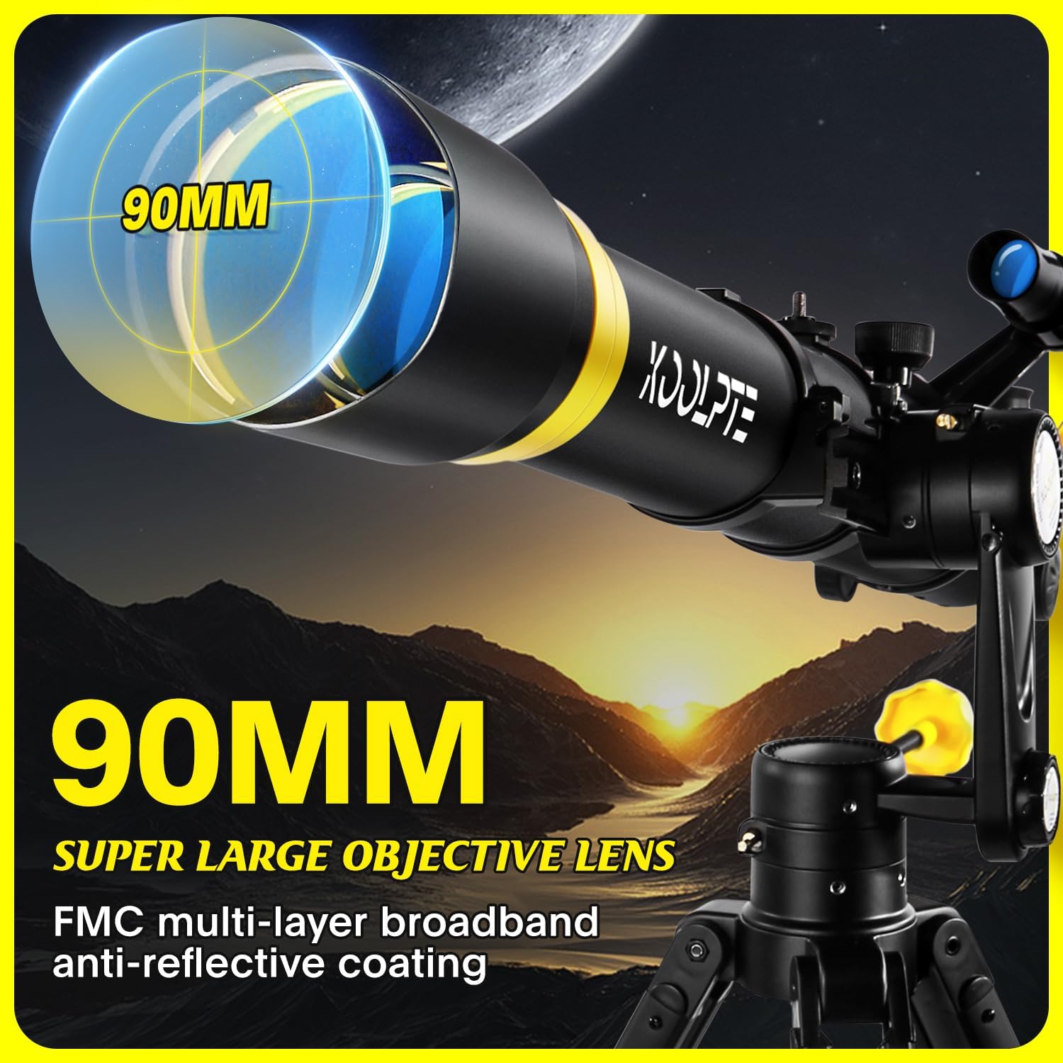 Telescope 90mm Aperture 900mm - High Precision Adjustment Vertisteel AZ Mount Base, Magnification 45-450x, Wireless Remote, Phone Adapter - Ideal for Astronomy Enthusiasts and Beginners