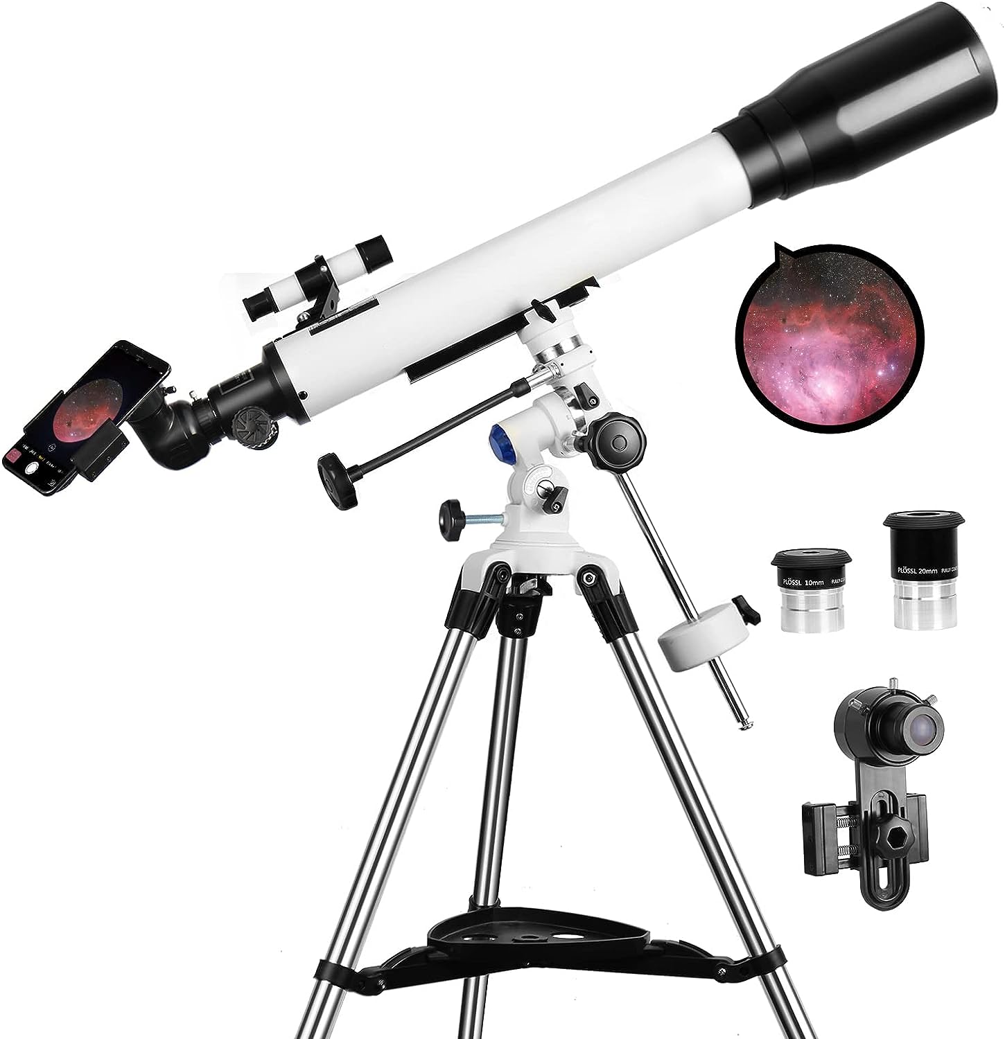 Telescopes for Adults, 70mm Aperture and 700mm Focal Length Professional Astronomy Refractor Telescope for Kids and Beginners - with EQ Mount, 2 Plossl Eyepieces and Smartphone Adapter