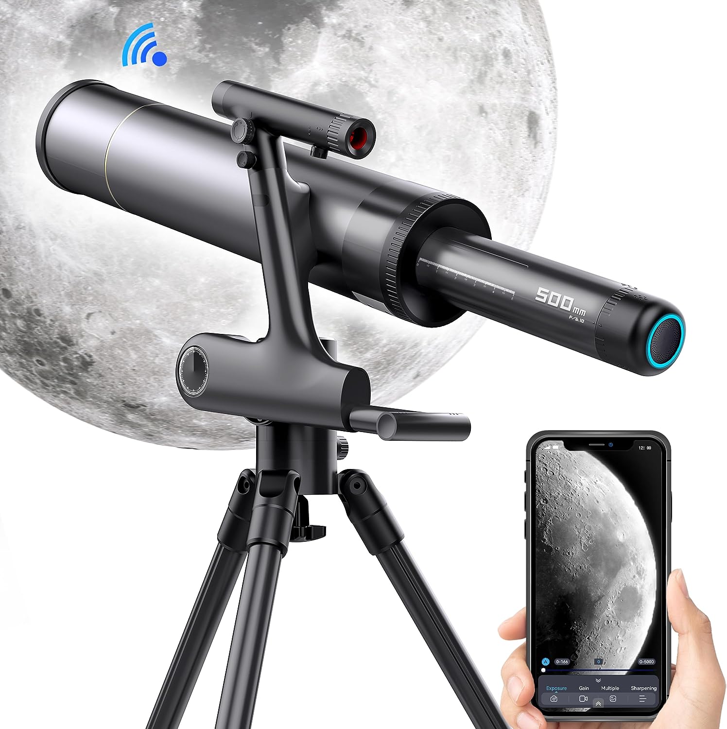 Telescopes for Adults Astronomy, 400-1600x Magnification Professional Photography Telescopes, APP Control 2.4 GHz Wi-Fi Telescope (T-Pro)